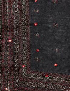 Anni Designer Womens Jute Silk Printed Mirror Embroidery Black Saree With Blouse,Black,Free Size,Silk,ready to wear,With Blouse Piece