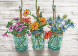 Dimensions 7035378 Mason Jar Flowers Counted Cross Stitch Kit, 14 Cnt. White Aida Cloth, 14 x 10