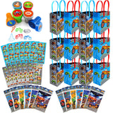 TINYMILLS Monster Truck Birthday Party Assortment Favor Set of 108 pcs (12 Large Party Favor Treat Bags with Handles, 24 SelfIn