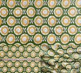 Indian Hand Block Print 60/60 Green 100% Cotton Fabric by The Yard, Lightweight Floral Quilting & Sewing Fabric for Dressmaking,