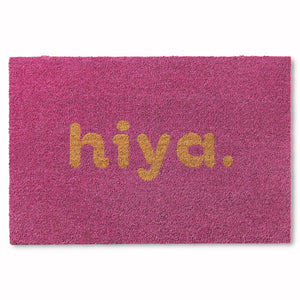 TOWN & COUNTRY TERRA Hiya Painted Welcome Door Mat, Natural Coir, Heavyweight, Non-Slip Entryway Mat, Purple, 18x30