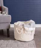 Dii, Collapsible Variegated Polyester Storage Bin With Cotton Handles Large Round Cream