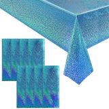 8pcs Blue Holographic Laser Tablecloths 40 x 108 Plastic Table Cloths for Parties Shimmer Shiny Party Decoration for Winter Ocea