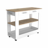 Tuhome Cala Kitchen Island 46, Countertop Table, Six Caster Wheels, Two Drawers, Lower Open Shelf-White/Light Oak, For Kitchen R