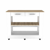 Tuhome Cala Kitchen Island 46, Countertop Table, Six Caster Wheels, Two Drawers, Lower Open Shelf-White/Light Oak, For Kitchen R