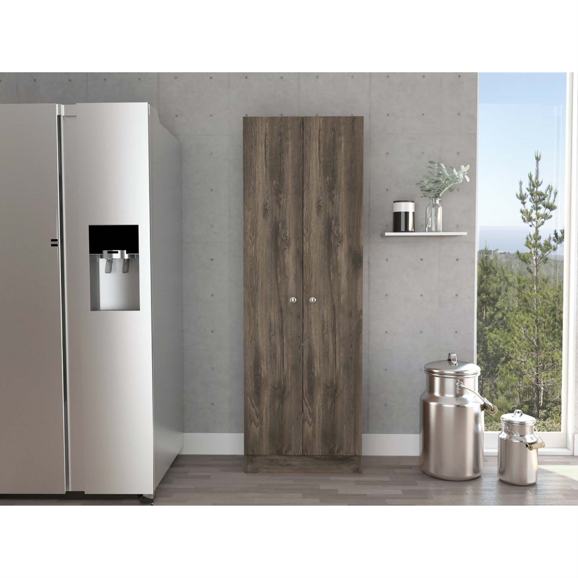 Tuhome Multi Storage Pantry Cabinet, Five Shelves, Two Door Cabinet, Dark Brown, For Kitchen Room