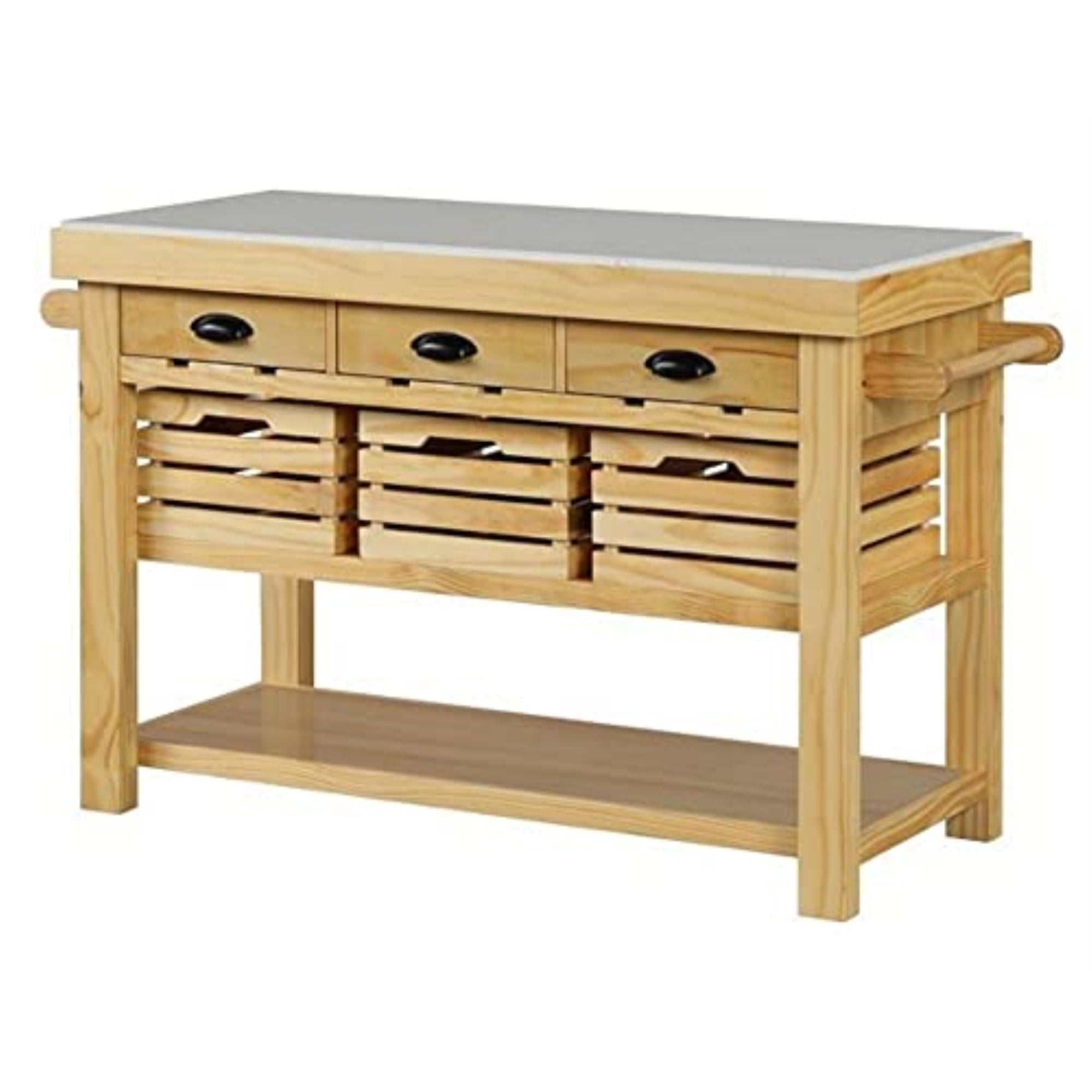 Ac00188 - Kitchen Island, Marble Top & Natural Finish - Grovaam