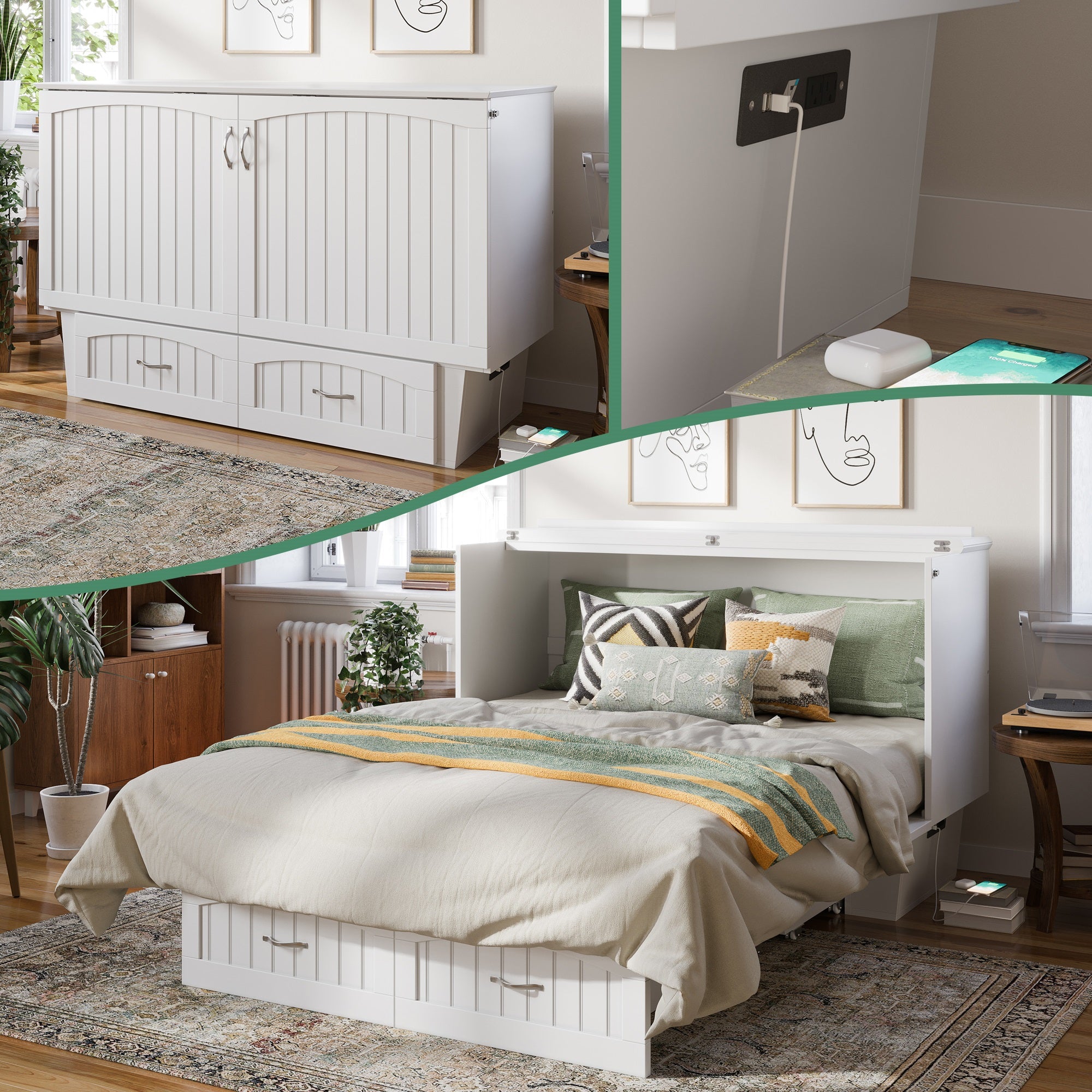 Sydney Queen Murphy Bed Chest In White