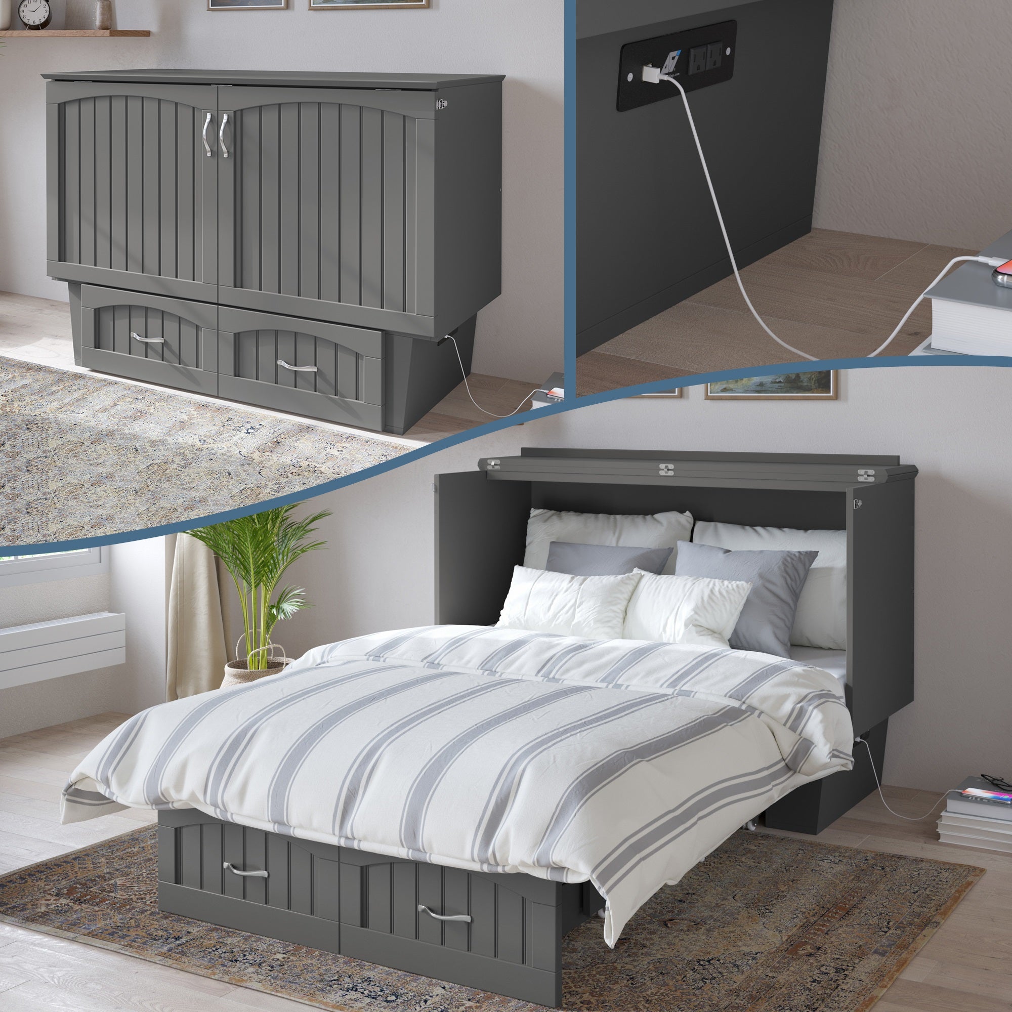 Nantucket Full Murphy Bed Chest In Grey