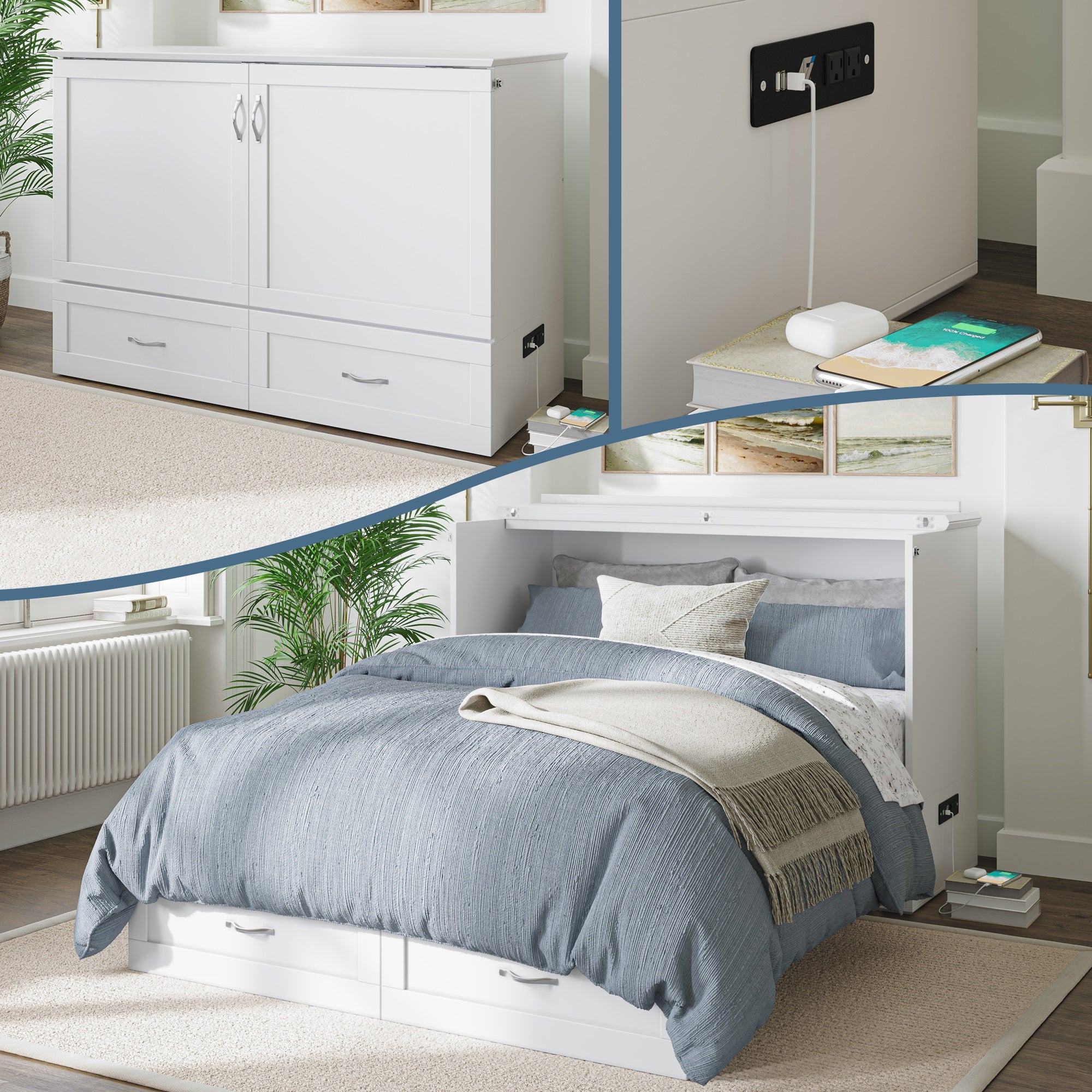 Hamilton Full Murphy Bed Chest In White
