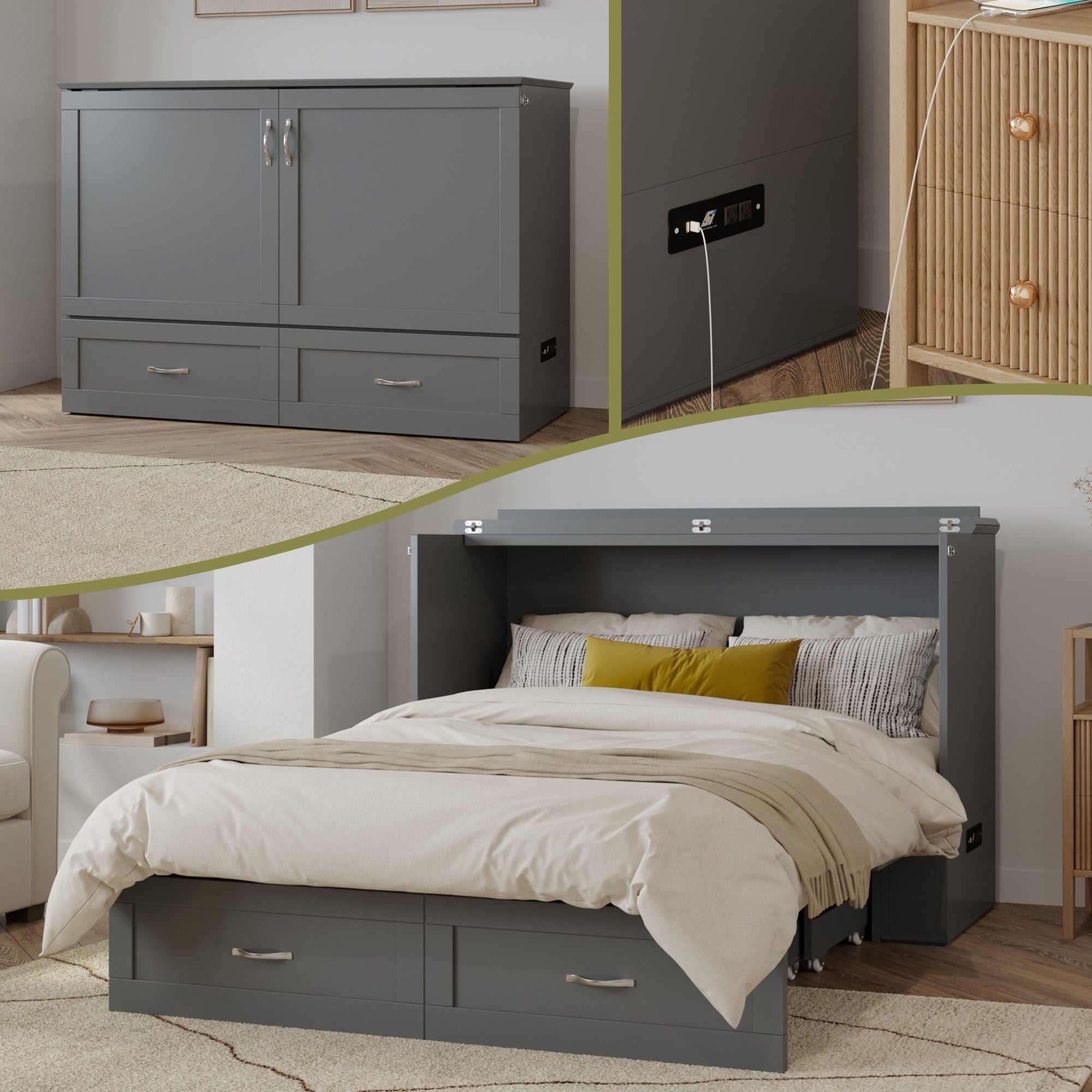 Hamilton Full Murphy Bed Chest In Grey