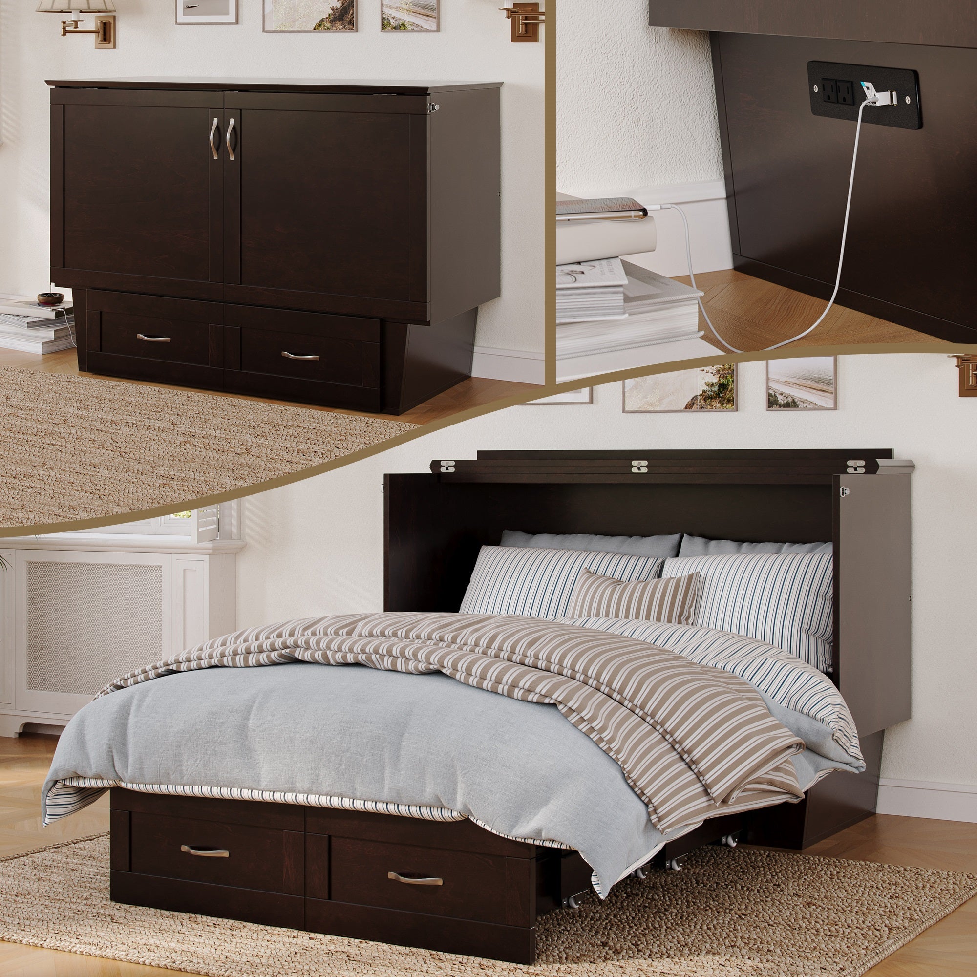 Monroe Full Murphy Bed Chest In Espresso