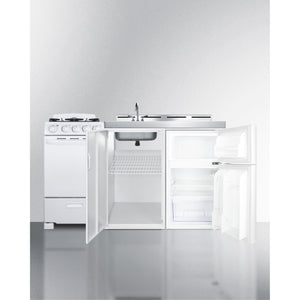 All-In-One Combination Kitchenette With Refrigerator-Freezer, Sink, Storage Cabinet, And Gas Range