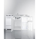 All-In-One Combination Kitchenette With Refrigerator-Freezer, Sink, Storage Cabinet, And Gas Range
