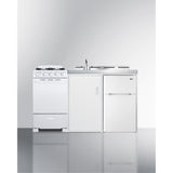 All-In-One Combination Kitchenette With Refrigerator-Freezer, Sink, Storage Cabinet, And Gas Range