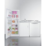 All-In-One Combination Kitchenette With Full-Sized Refrigerator-Freezer, Dishwasher, Sink, Storage Cabinet, And 2-Burner Glass C