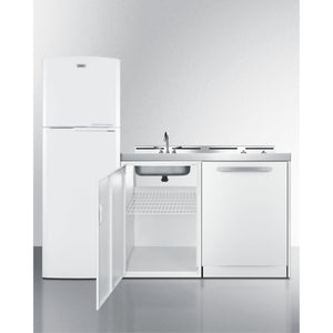 All-In-One Combination Kitchenette With Full-Sized Refrigerator-Freezer, Dishwasher, Sink, Storage Cabinet, And 2-Burner Glass C