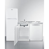 All-In-One Combination Kitchenette With Full-Sized Refrigerator-Freezer, Dishwasher, Sink, Storage Cabinet, And 2-Burner Glass C
