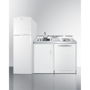 All-In-One Combination Kitchenette With Full-Sized Refrigerator-Freezer, Dishwasher, Sink, Storage Cabinet, And 2-Burner Glass C
