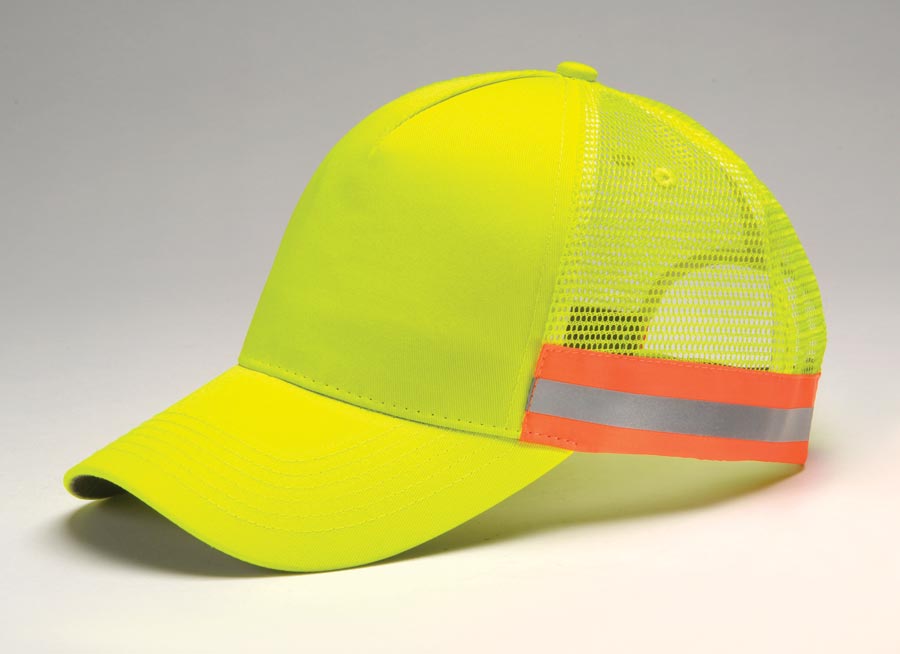 Tr102 | Trucker Reflector- Polyester, Six Panel, Structured, Mid-Profile, High Visibility Color Corwn With Matching Color Mesh B