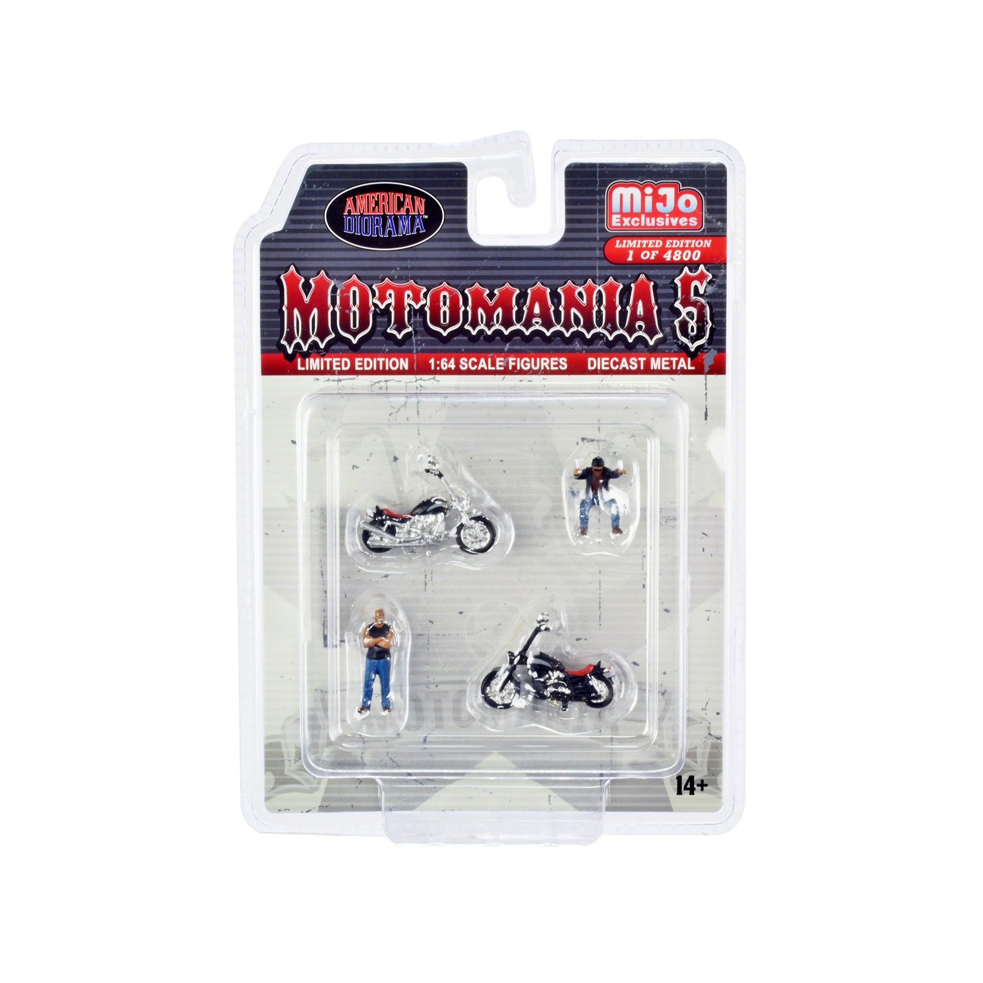 'Motomania 5'' 4 Piece Diecast Set (2 Figures And 2 Motorcycles) Limited Edition To 4800 Pieces Worldwide For 1/64 Scale Models
