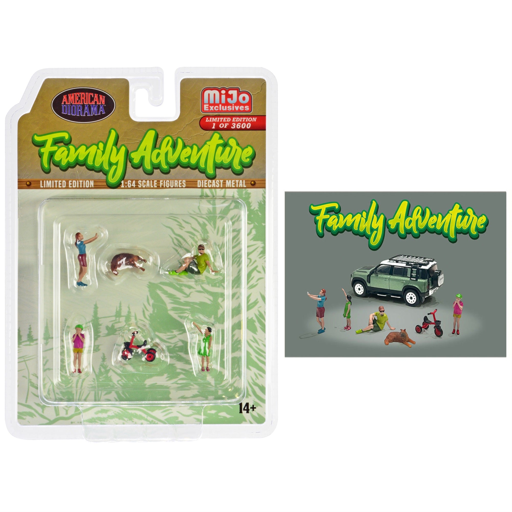 Family Adventure 6 Piece Diecast Figure Set (4 Figures 1 Dog 1 Tricycle) Limited Edition To 3600 Pieces Worldwide 1/64 Scale