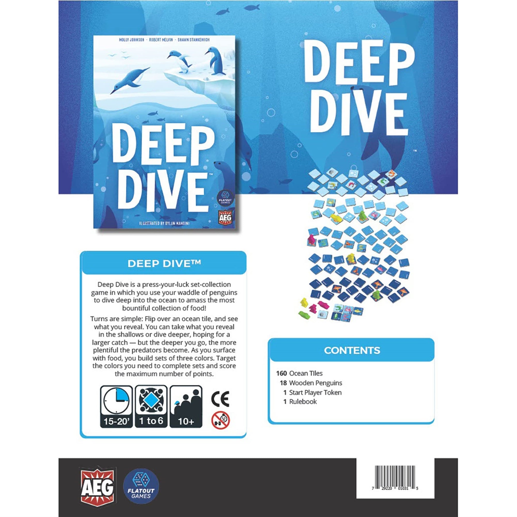 Flatout Games Deep Dive - Aeg, Flatout Games, Press Your Luck Collection Matching -Tile Game, Family Ages 10+, 15-20 Min, 1-6 Pl