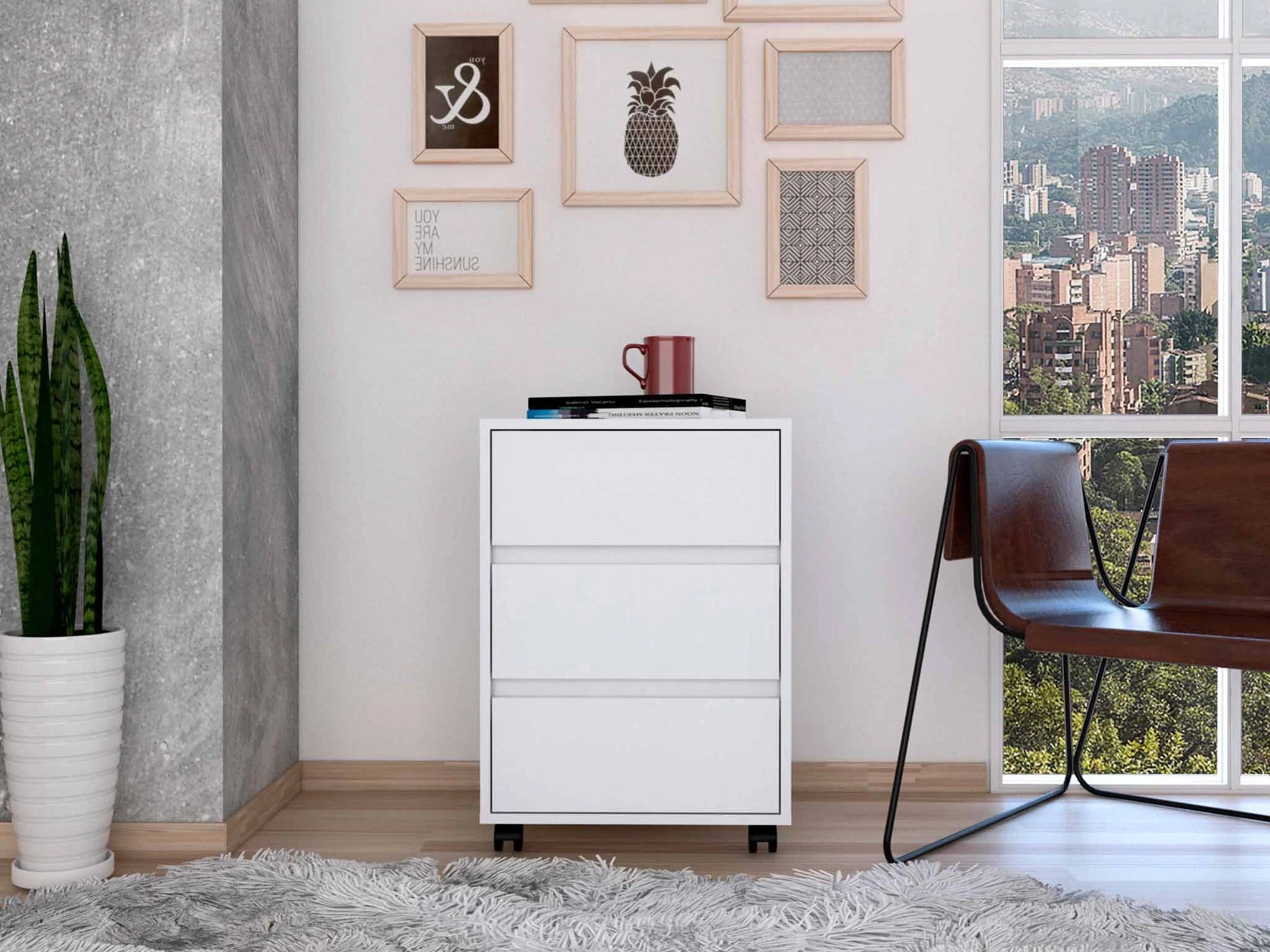 Tuhome Artemisa 3 Drawer Filing Cabinet, Three Drawers, Four Caster Wheels, Countertop, White, For Office