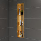 ALFI brand ABNP0836-BG 8 x 36 Brushed Gold PVD Stainless Steel Vertical Triple Shelf Shower Niche
