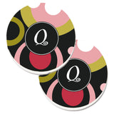 Caroline'S Treasures Letter Q Monogram - Retro In Black Set Of 2 Cup Holder Car Coasters Am1001-Qcarc, 2.56, Multicolor
