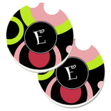 Caroline'S Treasures Letter E Monogram - Retro In Black Set Of 2 Cup Holder Car Coasters Am1002-Ecarc, 2.56, Multicolor