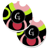Caroline'S Treasures Letter G Monogram - Retro In Black Set Of 2 Cup Holder Car Coasters Am1002-Gcarc, 2.56, Multicolor