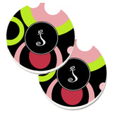 Caroline'S Treasures Letter J Monogram - Retro In Black Set Of 2 Cup Holder Car Coasters Am1002-Jcarc, 2.56, Multicolor