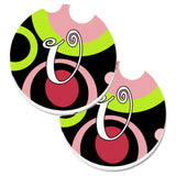 Caroline'S Treasures Letter U Monogram - Retro In Black Set Of 2 Cup Holder Car Coasters Am1002-Ucarc, 2.56, Multicolor