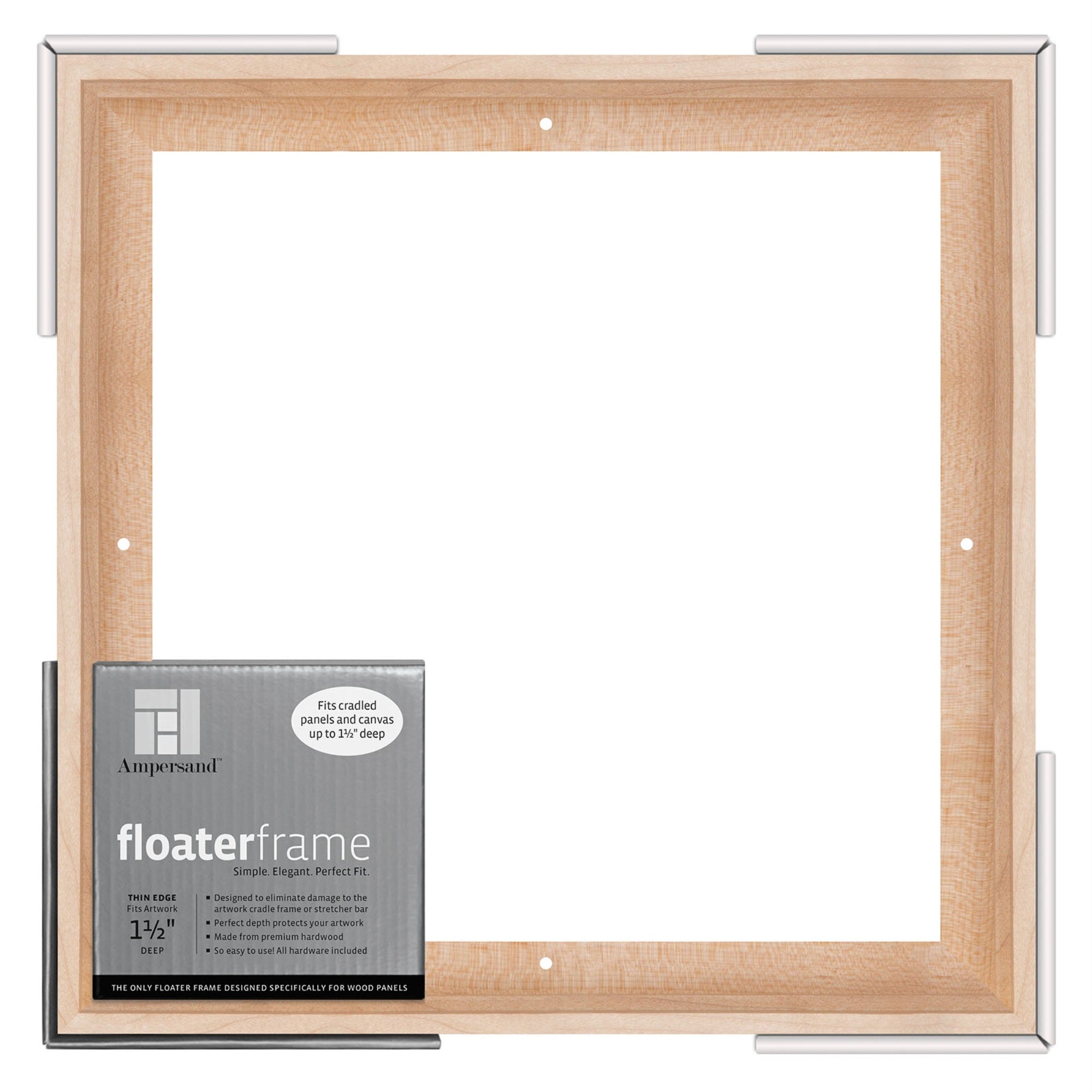 Ampersand Floaterframe Readymade Frame For Flat And 1 1/2'' Deep Wood Panel And Canvas Artwork, Paintings, Prints, And More, 12'