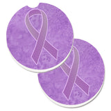 Caroline'S Treasures Lavender Ribbon For All Cancer Awareness Set Of 2 Cup Holder Car Coasters An1200Carc, 2.56, Multicolor