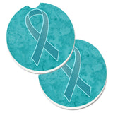 Caroline'S Treasures Teal Ribbon For Ovarian Cancer Awareness Set Of 2 Cup Holder Car Coasters An1201Carc, 2.56, Multicolor