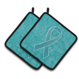 Caroline'S Treasures Teal Ribbon For Ovarian Cancer Awareness Pair Of Pot Holders An1201Pthd, 7.5Hx7.5W, Multicolor