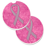 Caroline'S Treasures Pink Ribbon For Breast Cancer Awareness Set Of 2 Cup Holder Car Coasters An1205Carc, 2.56, Multicolor