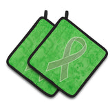 Caroline'S Treasures Lime Green Ribbon For Lymphoma Cancer Awareness Pair Of Pot Holders An1212Pthd, 7.5Hx7.5W, Multicolor