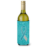Teal And White Ribbon For Cervical Cancer Awareness Wine Bottle Beverage Insulator Hugger An1215Literk