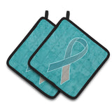Caroline'S Treasures Teal & White Ribbon For Cervical Cancer Awareness Pair Of Pot Holders An1215Pthd, 7.5Hx7.5W, Multicolor