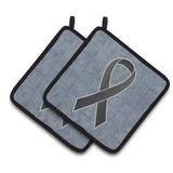 Caroline'S Treasures Black Ribbon For Melanoma Cancer Awareness Pair Of Pot Holders An1216Pthd, 7.5Hx7.5W, Multicolor