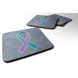 Caroline'S Treasures An1217Fc Teal, Pink And Blue Ribbon For Thyroid Cancer Awareness Foam Coaster (Set Of 4), 3.5 H X 3.5