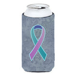 Teal, Pink And Blue Ribbon For Thyroid Cancer Awareness Tall Boy Beverage Insulator Hugger An1217Tbc