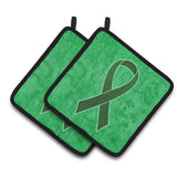 Caroline'S Treasures Emerald Green Ribbon For Liver Cancer Awareness Pair Of Pot Holders An1221Pthd, 7.5Hx7.5W, Multicolor