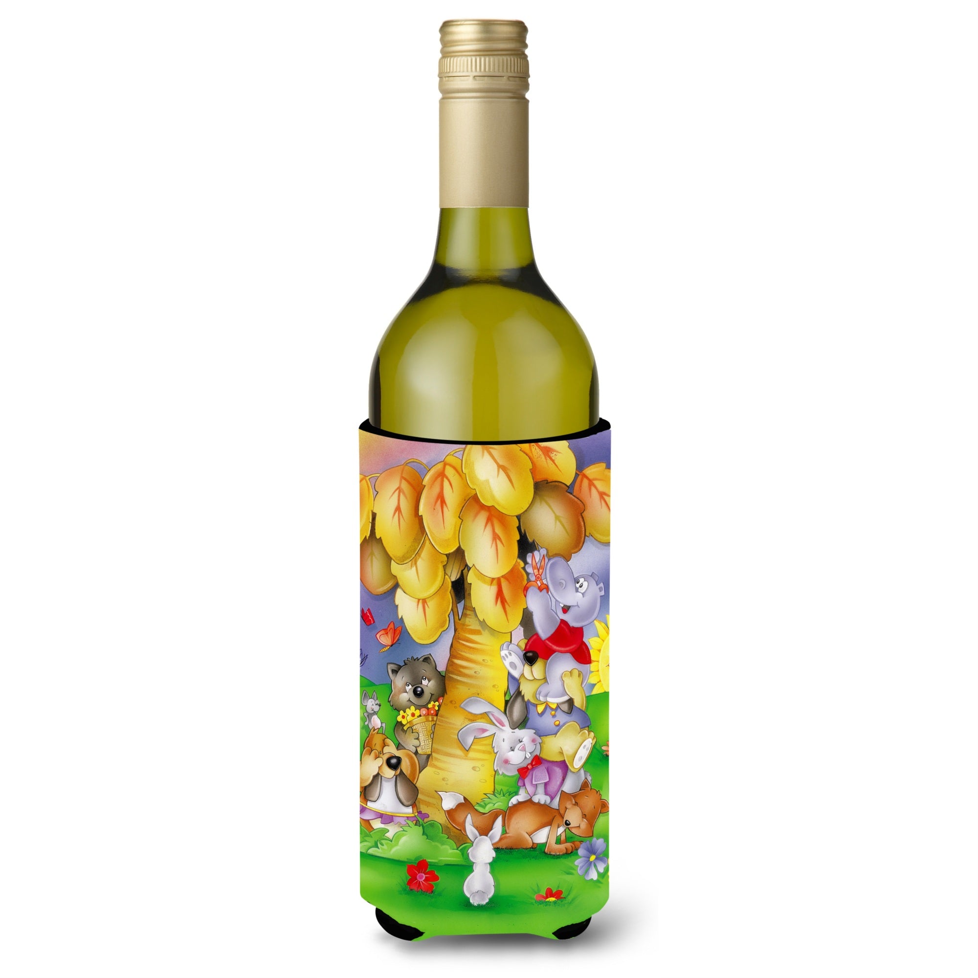 Caroline'S Treasures Aph0977Literk Animals Under The Coconut Tree Wine Bottle Koozie Hugger, 750Ml, Multicolor
