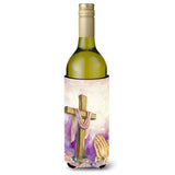 Caroline'S Treasures Easter Cross With Praying Hands Wine Bottle Koozie Hugger, 750Ml, Multicolor