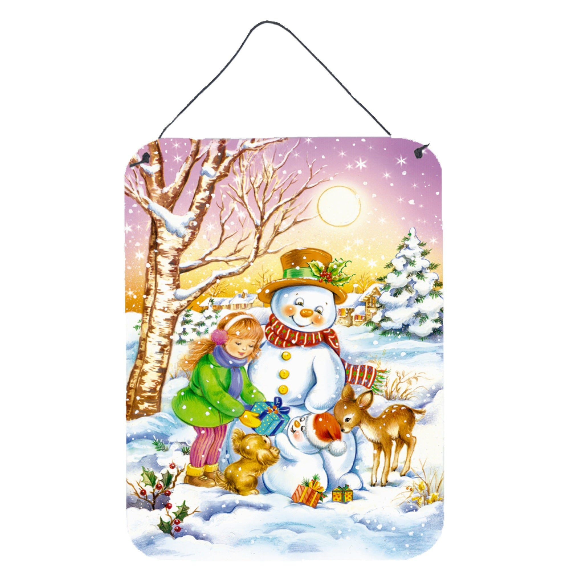Caroline'S Treasures Girl And Animals With Snowman Wall Or Door Hanging Prints Aph3544Ds1216, 16Hx12W, Multicolor