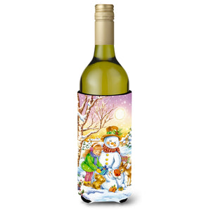 Caroline'S Treasures Girl And Animals With Snowman Wine Bottle Koozie Hugger, 750Ml, Multicolor